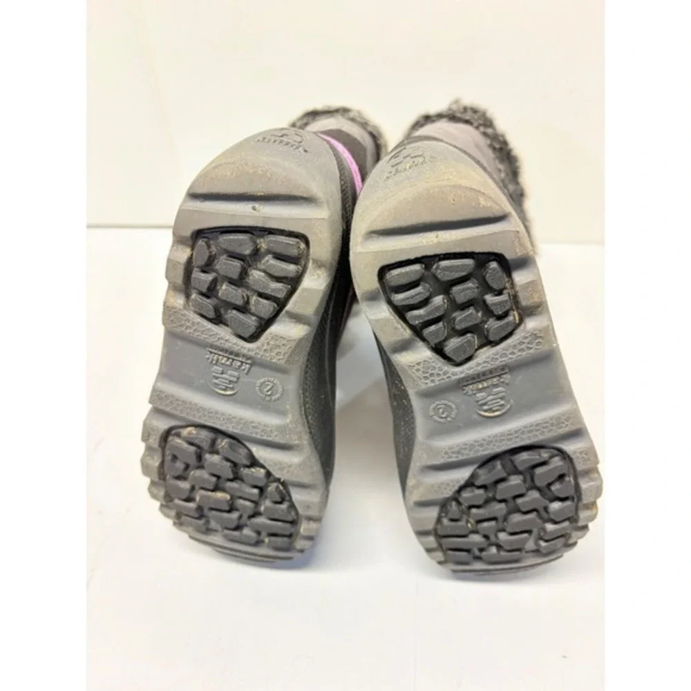 Kamik Winter Boots Kids Size 2 Gray Purple Faux Fur Trim Waterproof Quilted